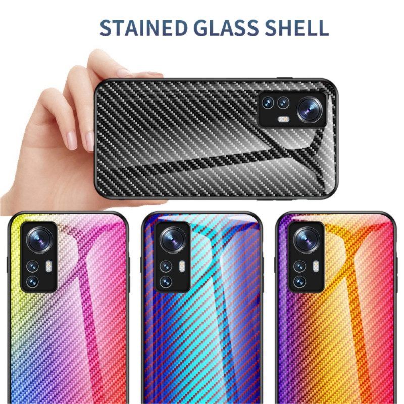 Hoesje voor Xiaomi 12 / 12X Koolstofvezel Gehard Glas