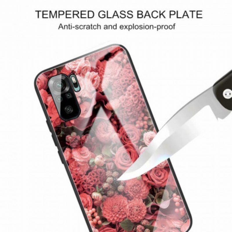 Hoesje voor Xiaomi Redmi Note 10 / 10S Rose Bloemen Gehard Glas