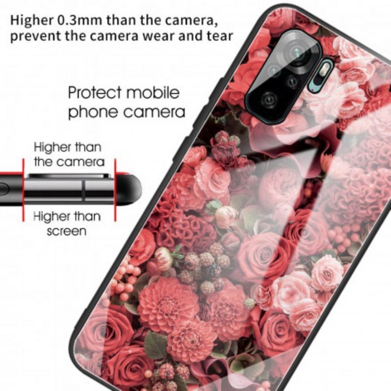 Hoesje voor Xiaomi Redmi Note 10 / 10S Rose Bloemen Gehard Glas