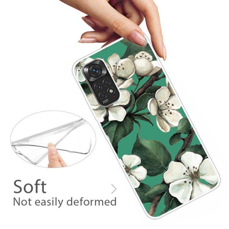 Hoesje voor Xiaomi Redmi Note 11 / 11S Geschilderde Witte Bloemen