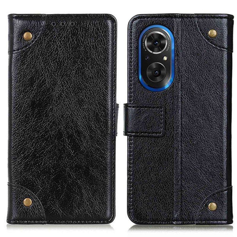 Leren Hoesje voor Honor 50 SE Stijl Nappa Lederen Vintage Klinknagels