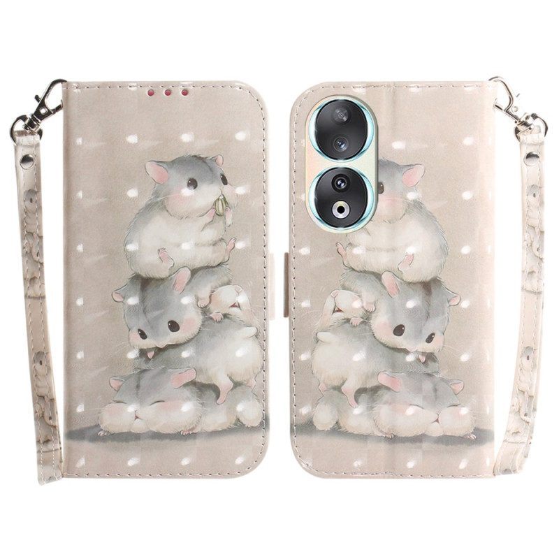 Leren Hoesje voor Honor 90 Met Ketting Hamsters Met Riem