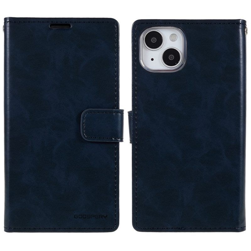 Leren Hoesje voor iPhone 14 Blauwe Maan Mercurius Goospery