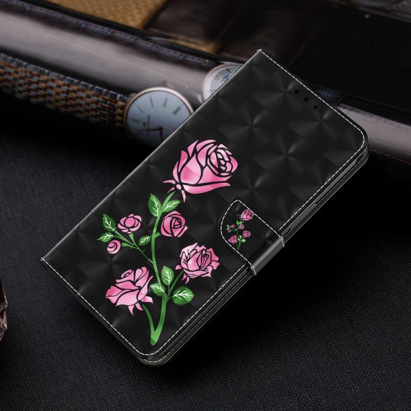 Leren Hoesje voor iPhone 14 Met Ketting Riem Rozen