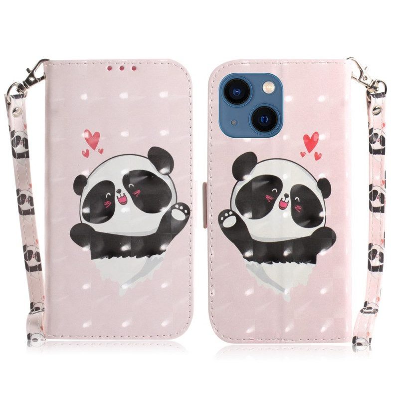 Leren Hoesje voor iPhone 14 Plus Met Ketting Strakke Panda