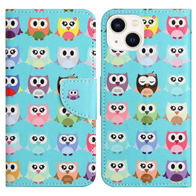 Leren Hoesje voor iPhone 14 Plus Uil Stam