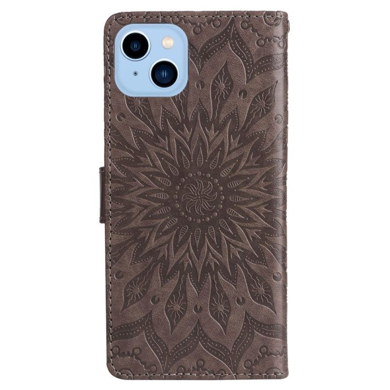 Leren Hoesje voor iPhone 14 Plus Zonnebloem