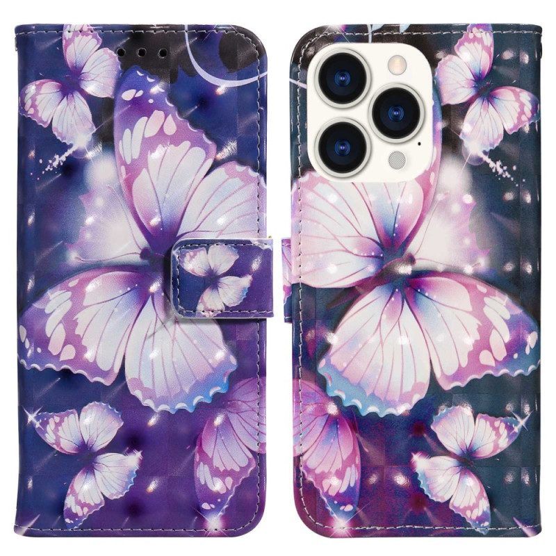 Leren Hoesje voor iPhone 14 Pro Max Variatie Vlinders