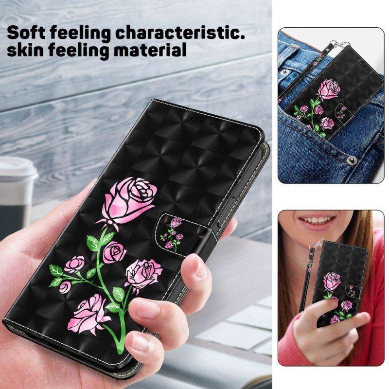 Leren Hoesje voor iPhone 14 Pro Met Ketting Riem Rozen