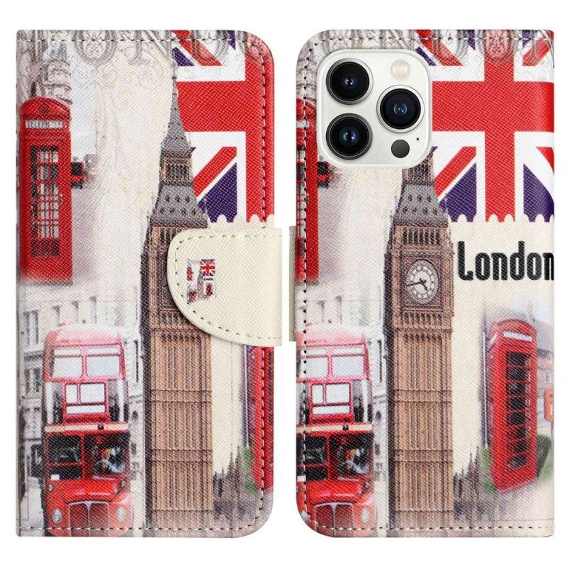 Leren Hoesje voor iPhone 14 Pro Reis Naar Londen