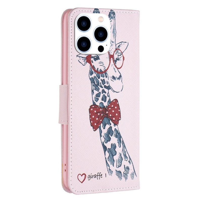 Leren Hoesje voor iPhone 14 Pro Slimme Giraf