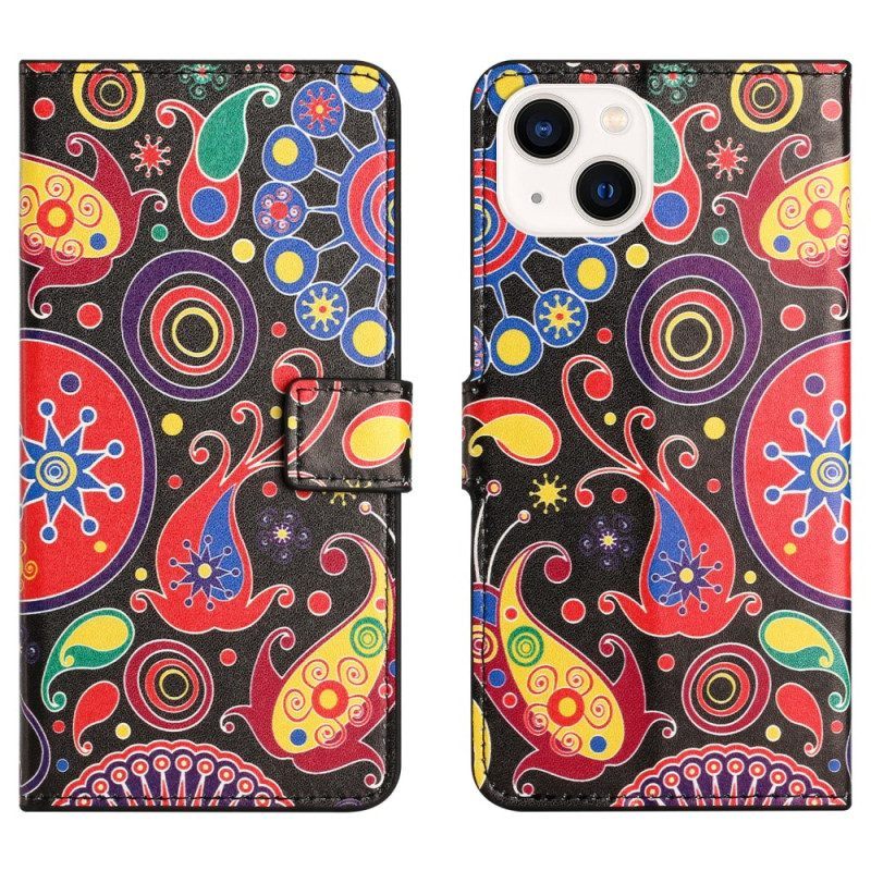 Leren Hoesje voor iPhone 15 Galaxy-patroon