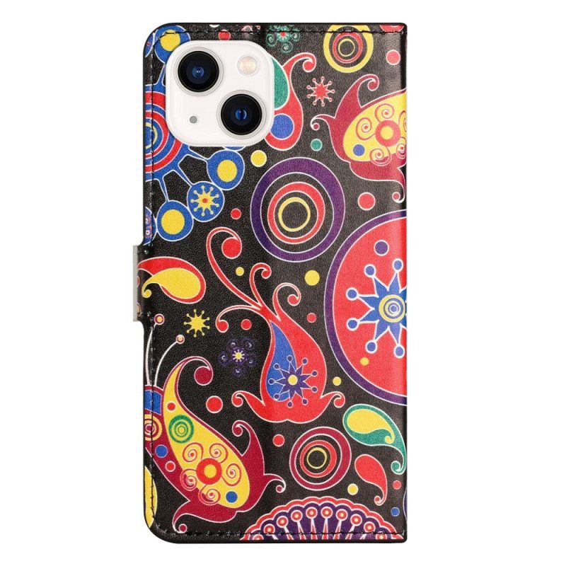 Leren Hoesje voor iPhone 15 Galaxy-patroon