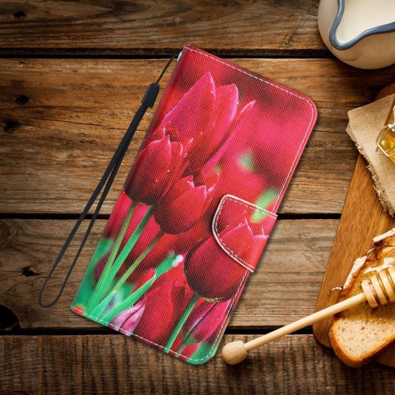 Leren Hoesje voor iPhone 15 Met Ketting Bloemenvariant Met Riempje