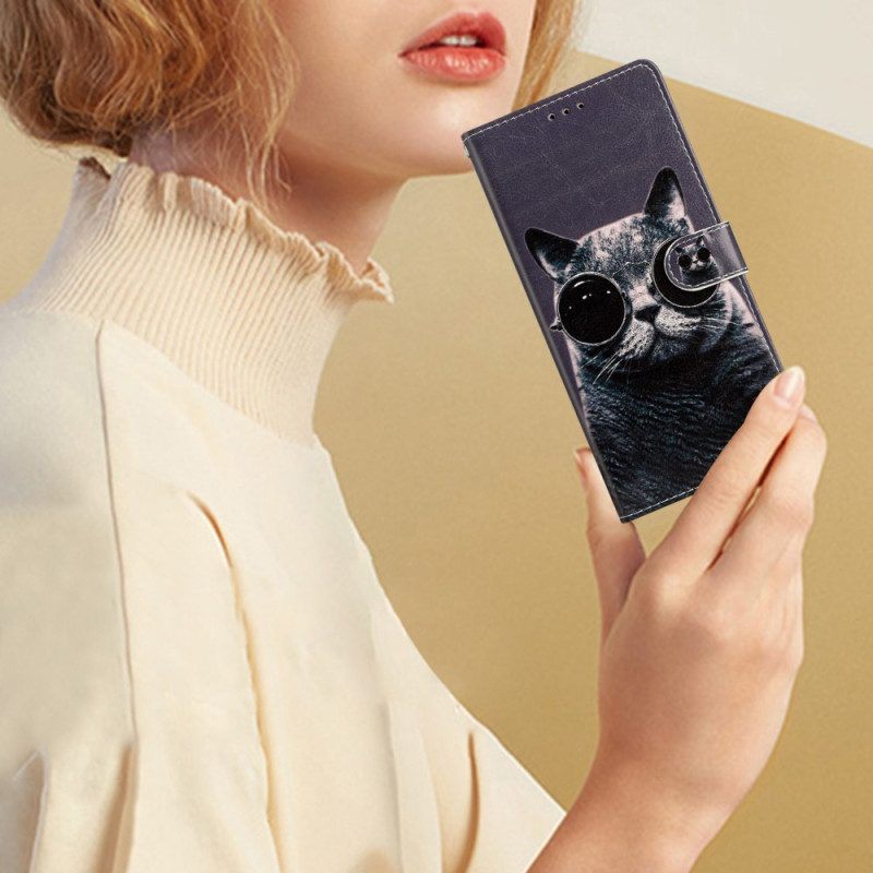 Leren Hoesje voor iPhone 15 Met Ketting Incognito Kat Met Riem