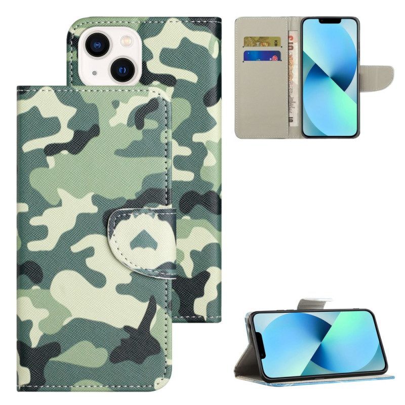 Leren Hoesje voor iPhone 15 Militaire Camouflage