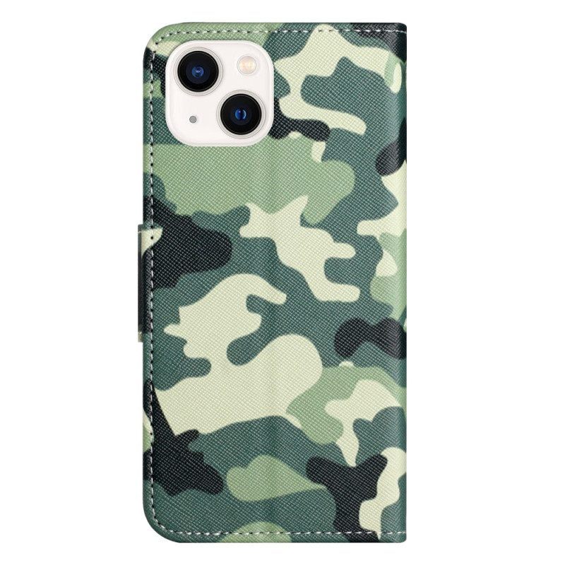 Leren Hoesje voor iPhone 15 Plus Militaire Camouflage