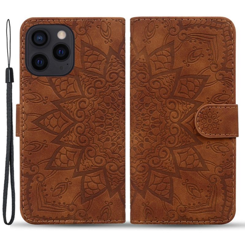 Leren Hoesje voor iPhone 15 Pro Max Mandala-print