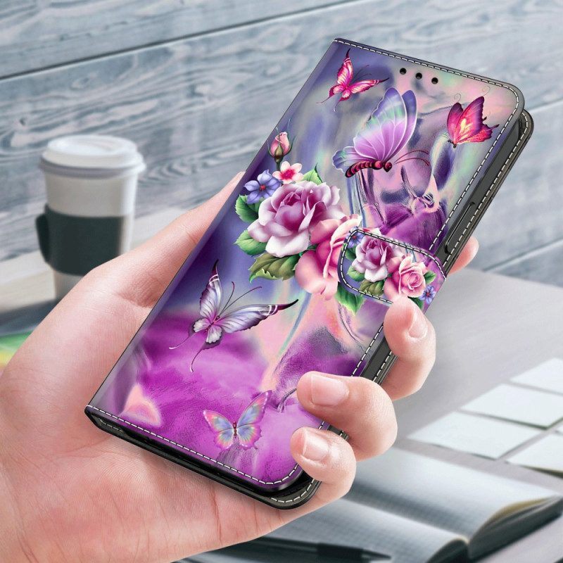 Leren Hoesje voor iPhone 15 Pro Mooie Bloemen