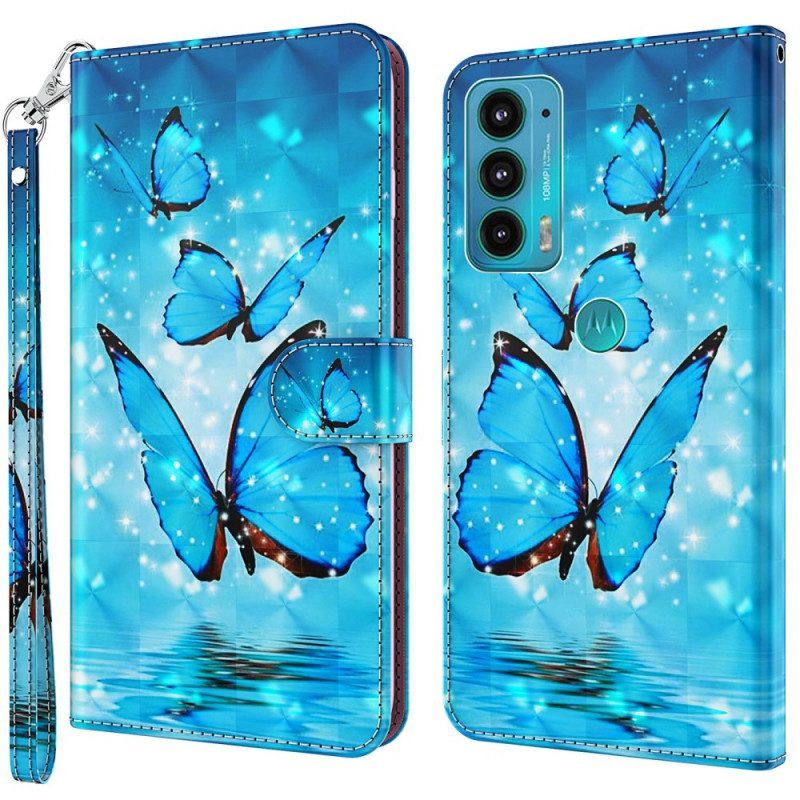 Leren Hoesje voor Moto E40 / E30 / E20 Vliegende Blauwe Vlinders