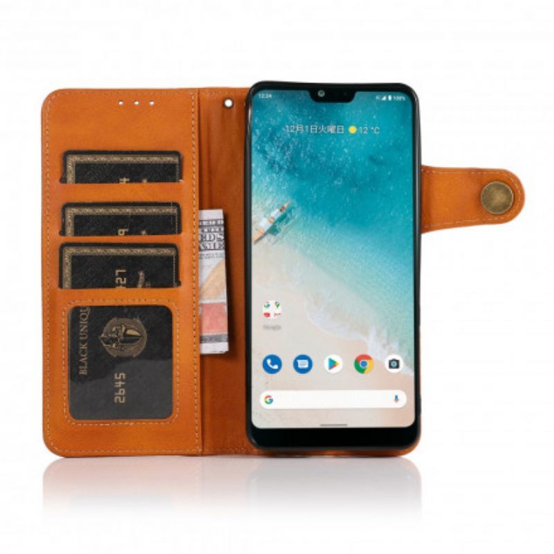 Leren Hoesje voor Moto G60S Knoop Van Imitatieleer Khazneh