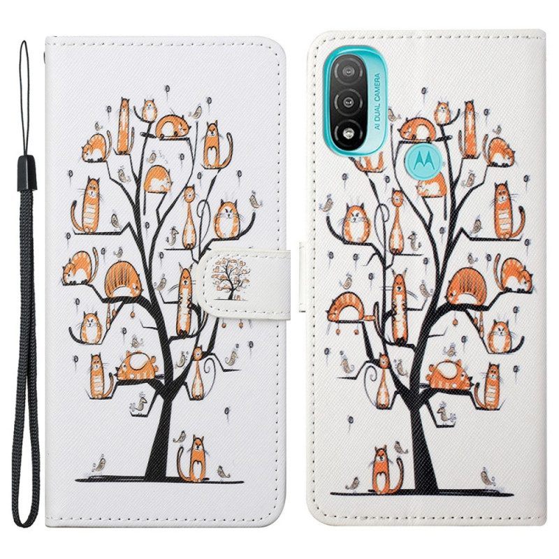 Leren Hoesje voor Moto G71 5G Met Ketting Funky Cats Met Riem