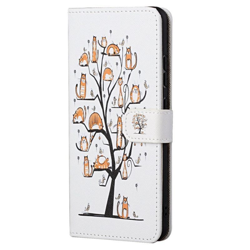 Leren Hoesje voor Moto G71 5G Met Ketting Funky Cats Met Riem