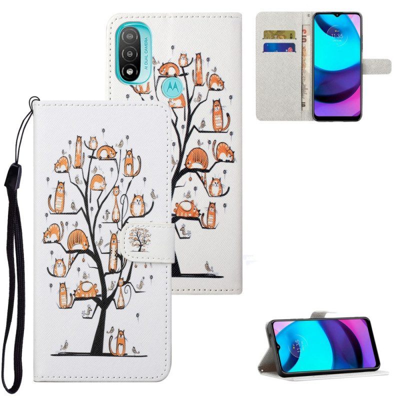 Leren Hoesje voor Moto G71 5G Met Ketting Funky Cats Met Riem