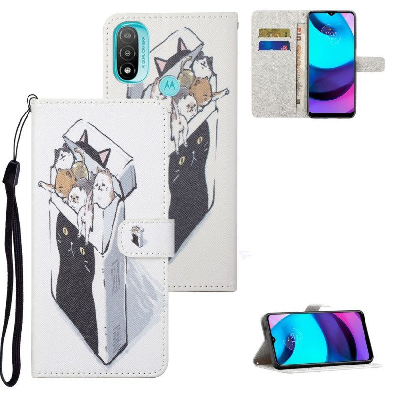 Leren Hoesje voor Moto G71 5G Met Ketting Levering Katten Met Strings