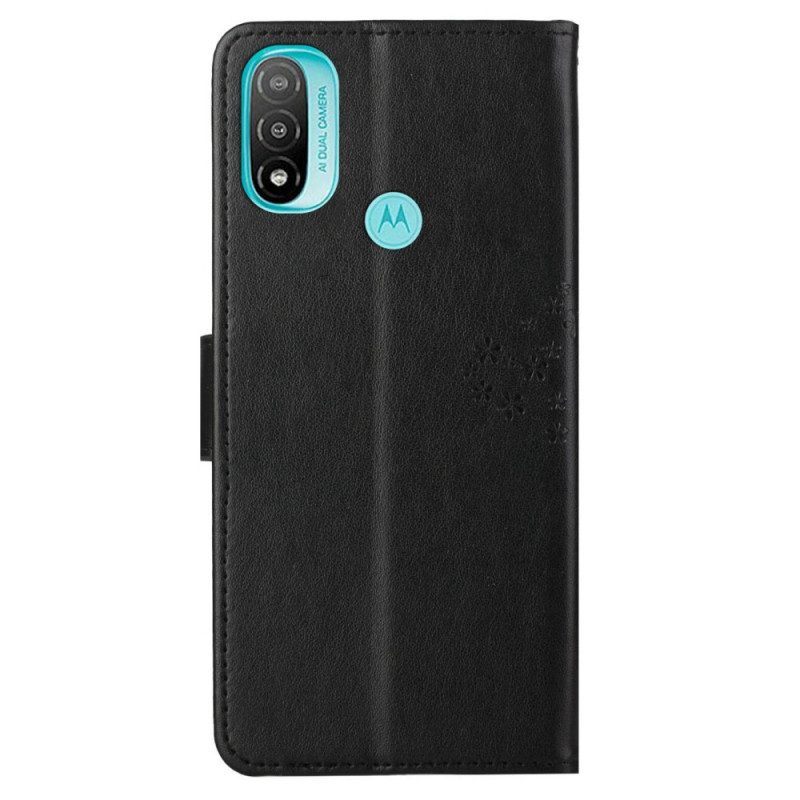 Leren Hoesje voor Moto G71 5G Met Ketting String Boom En Uilen