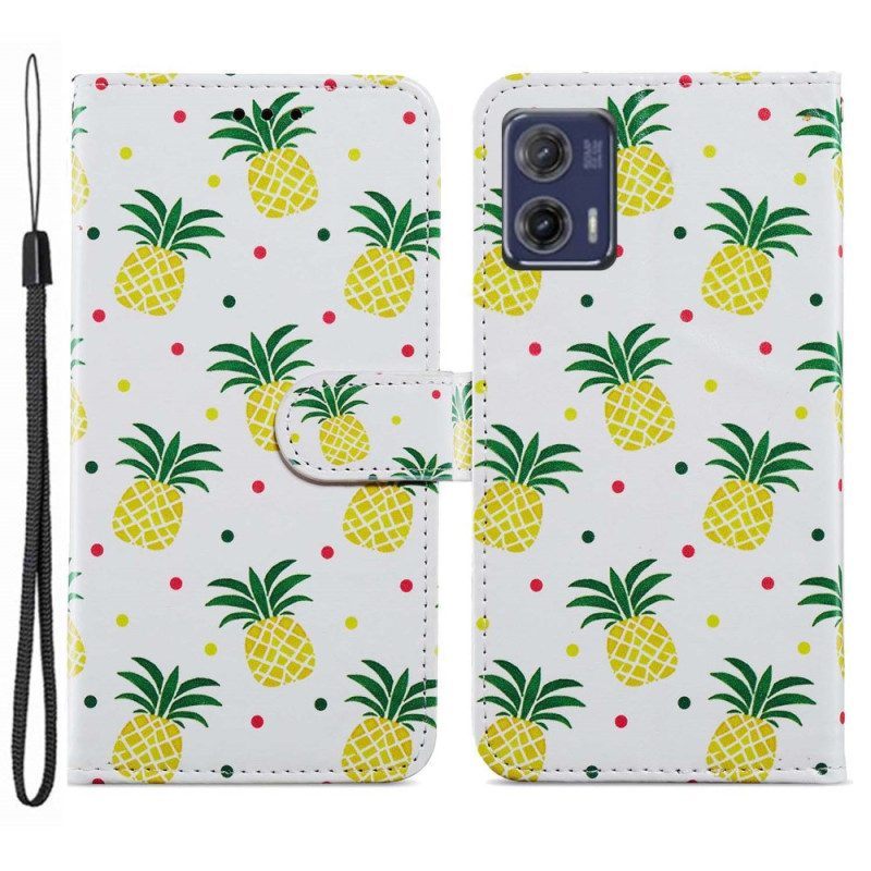 Leren Hoesje voor Moto G73 5G Met Ketting Ananas Met Bandjes