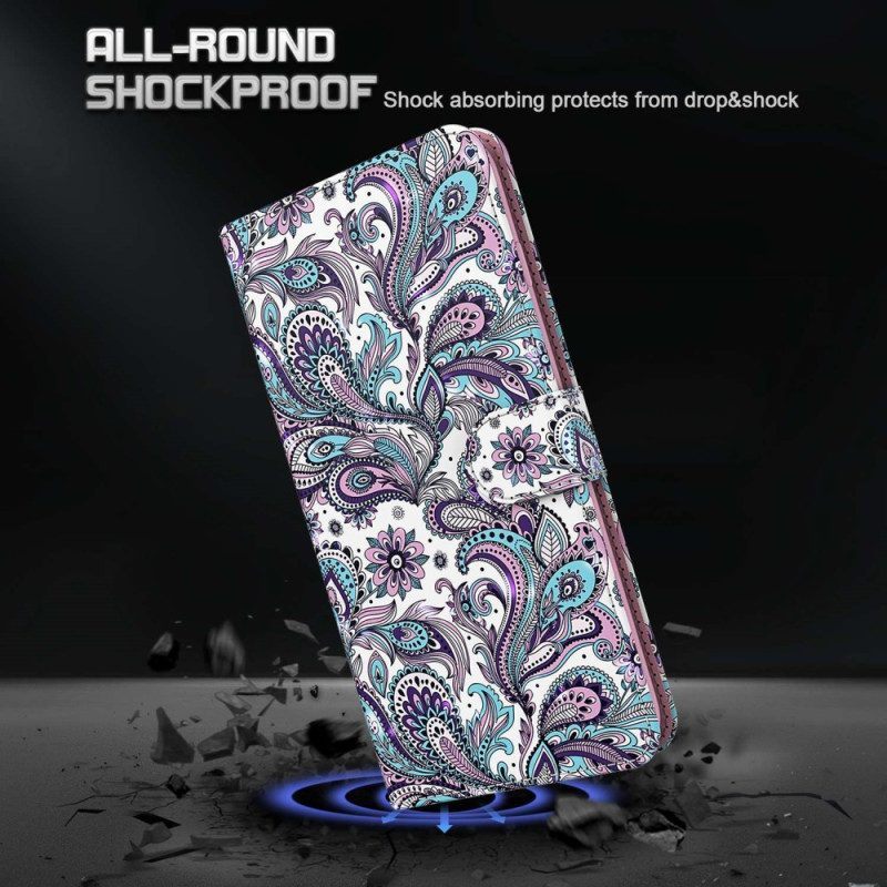 Leren Hoesje voor Moto G73 5G Met Ketting Paisley-patroon Met Bandjes