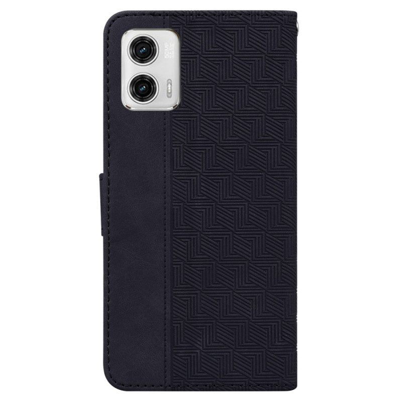 Leren Hoesje voor Moto G73 5G Met Ketting Patroon Met Bandjes