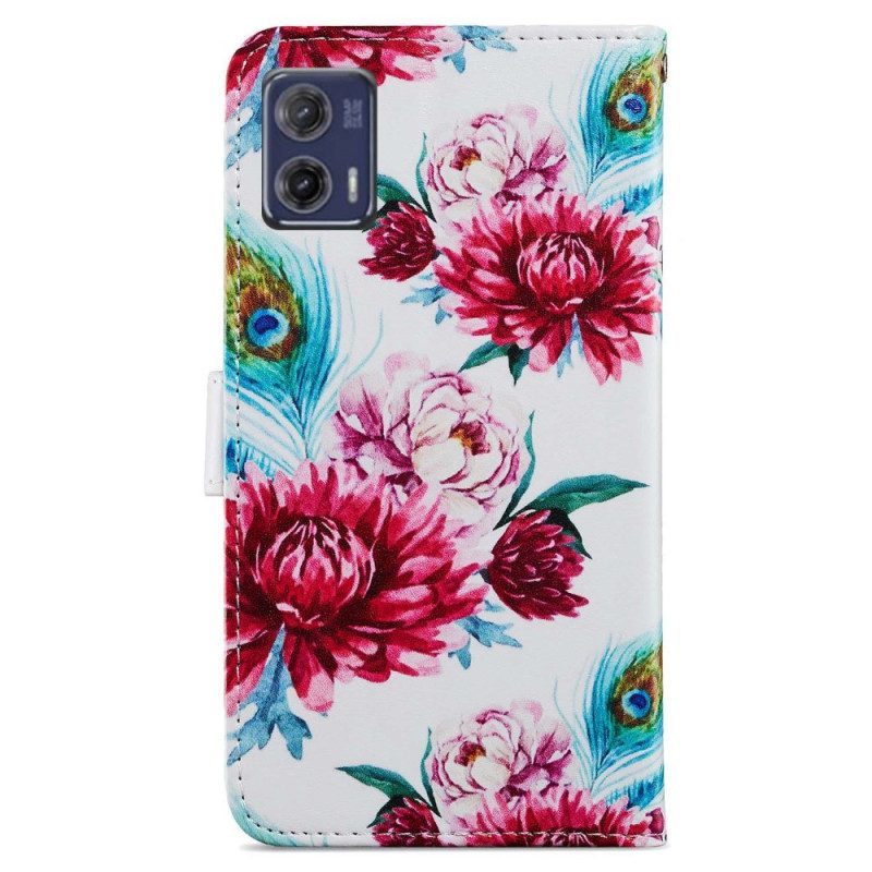 Leren Hoesje voor Moto G73 5G Met Ketting Strakke Bloemen