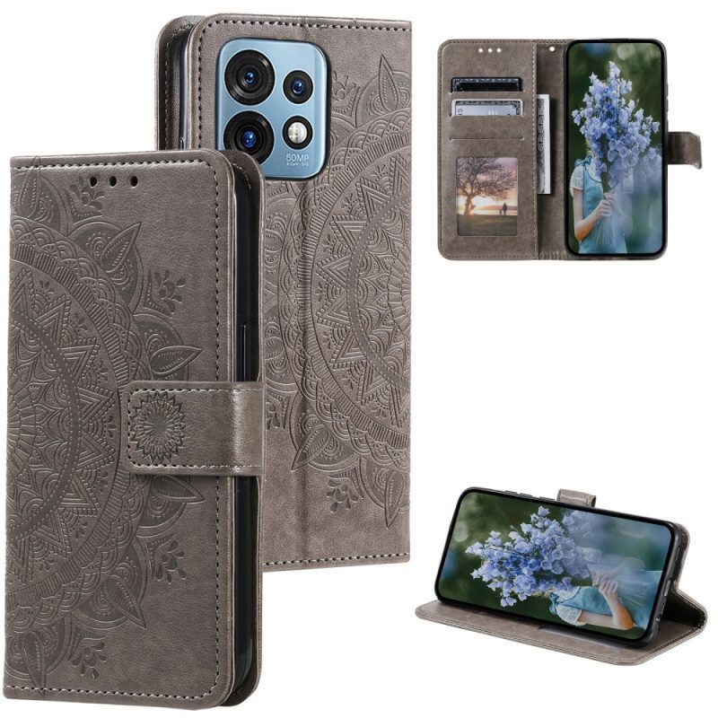 Leren Hoesje voor Motorola Edge 40 Pro Mandala Zon Met Lanyard