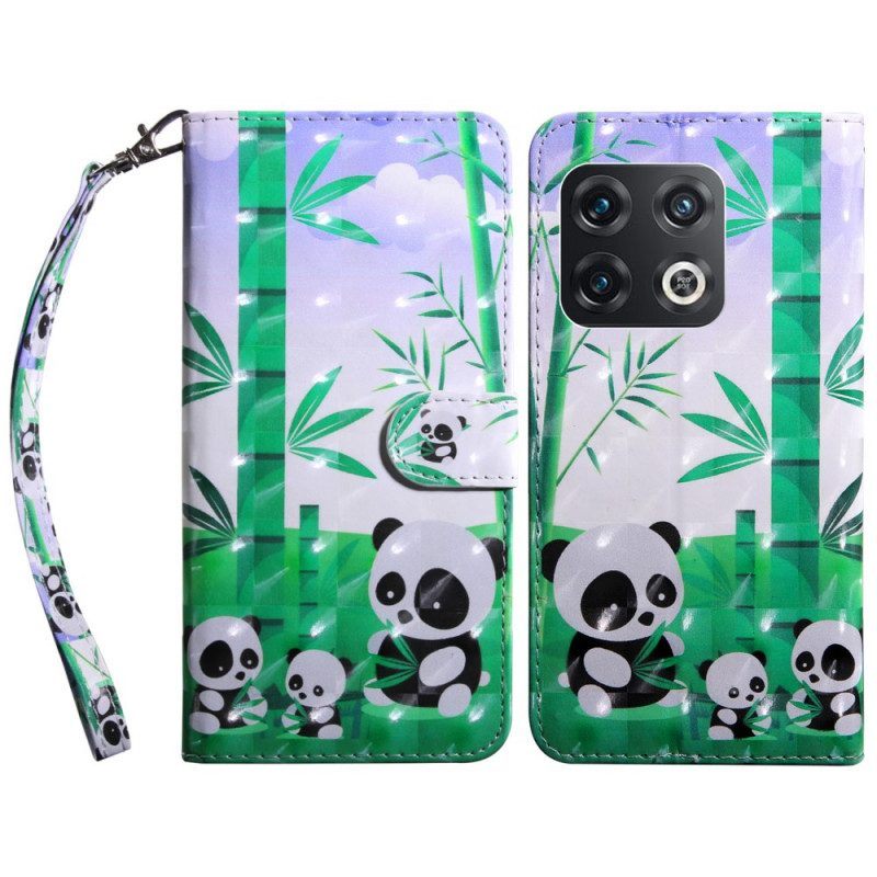 Leren Hoesje voor OnePlus 10 Pro 5G Met Ketting String Panda's