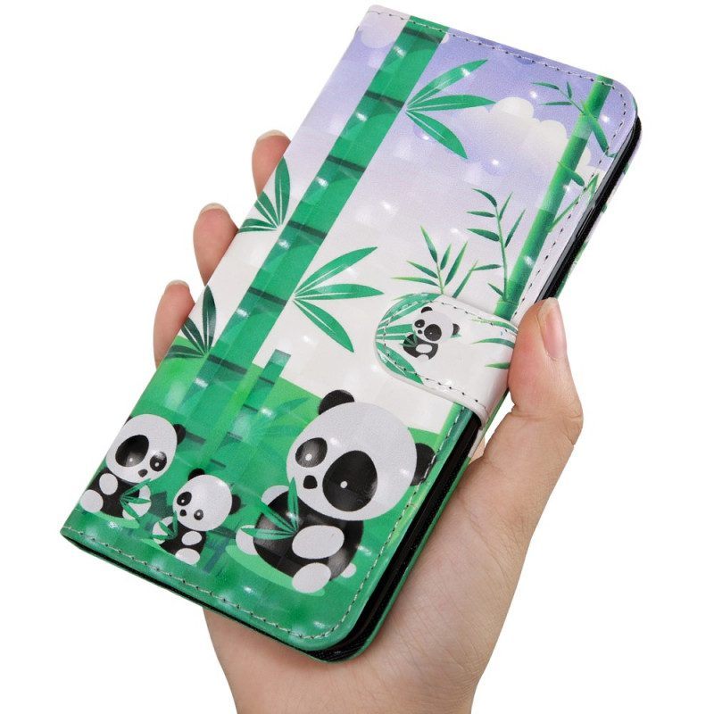 Leren Hoesje voor OnePlus 10 Pro 5G Met Ketting String Panda's