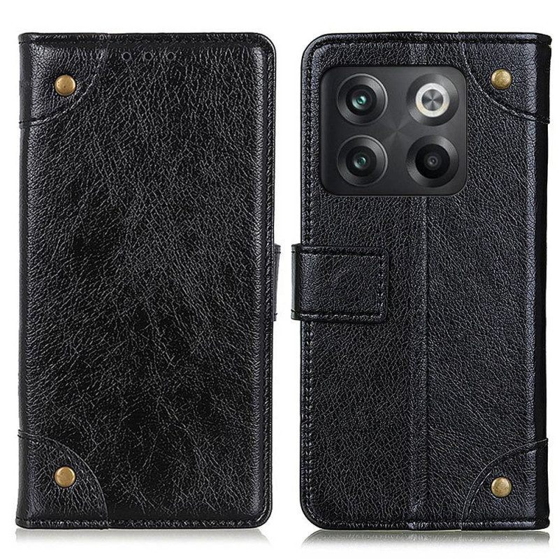 Leren Hoesje voor OnePlus 10T 5G Stijl Nappa Lederen Vintage Klinknagels