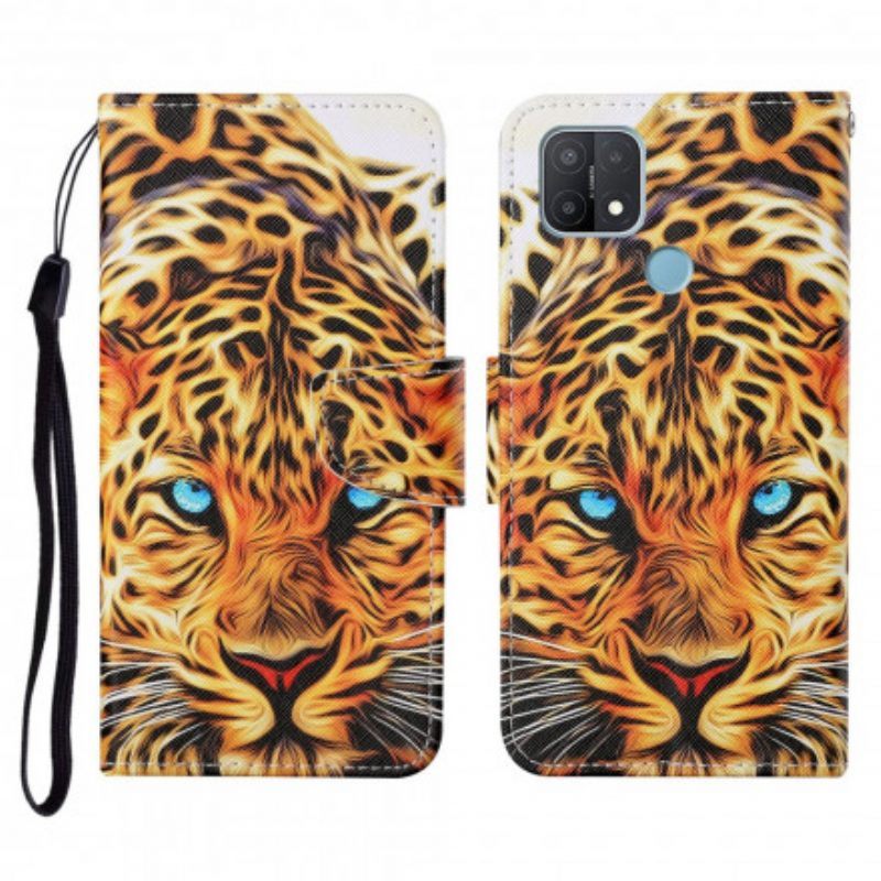 Leren Hoesje voor Oppo A15 Tijger Met Lanyard