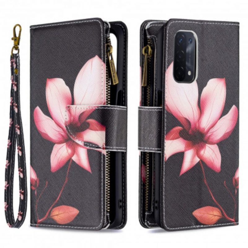 Leren Hoesje voor Oppo A54 5G / A74 5G Bloemzak Met Ritssluiting