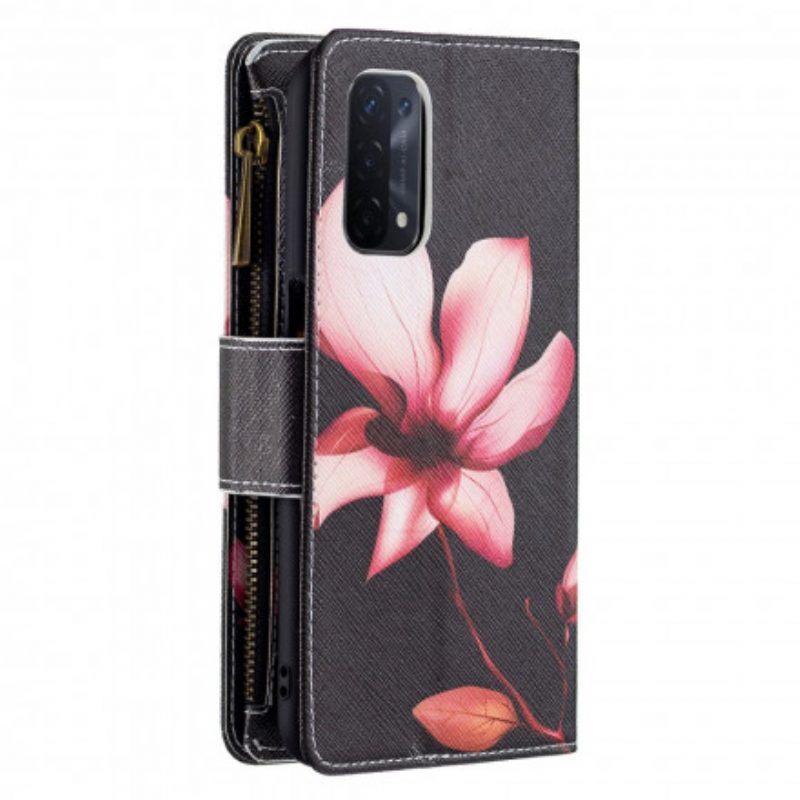 Leren Hoesje voor Oppo A54 5G / A74 5G Bloemzak Met Ritssluiting