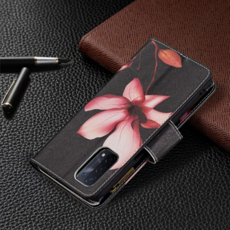 Leren Hoesje voor Oppo A54 5G / A74 5G Bloemzak Met Ritssluiting