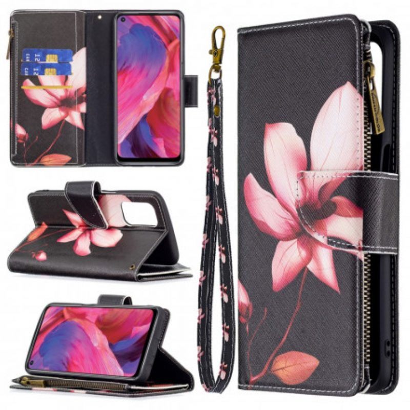 Leren Hoesje voor Oppo A54 5G / A74 5G Bloemzak Met Ritssluiting