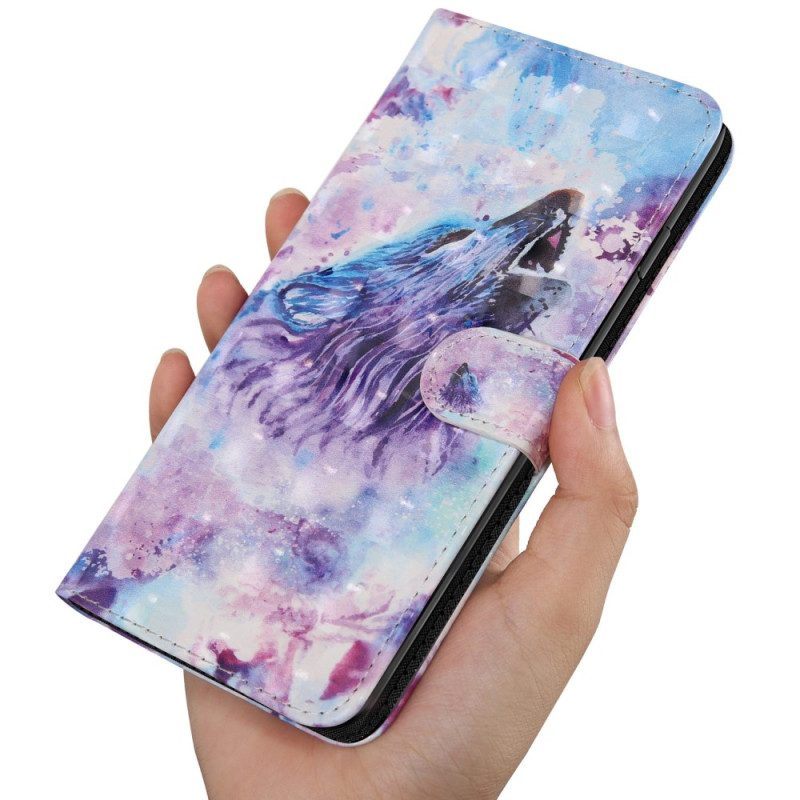 Leren Hoesje voor Oppo A54 5G / A74 5G Wolf Met Sleutelkoord