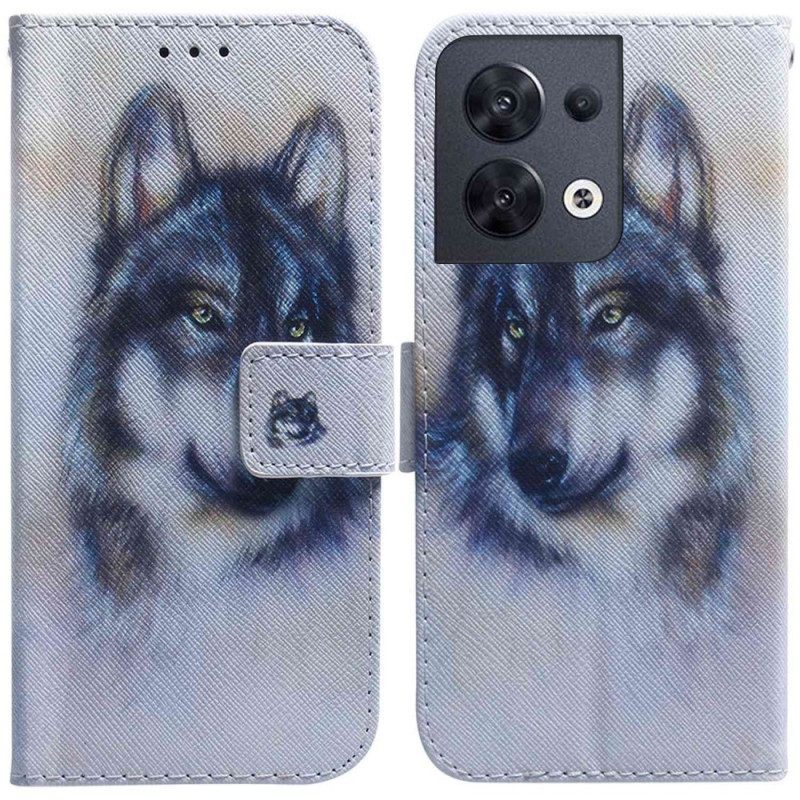 Leren Hoesje voor Oppo Reno 8 Aquarel Hond Met Lanyard