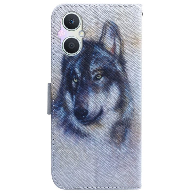 Leren Hoesje voor Oppo Reno 8 Lite Aquarel Wolf