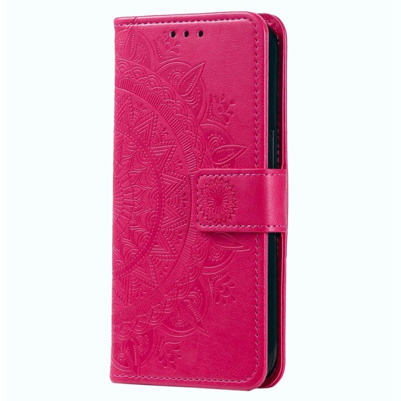 Leren Hoesje voor Oppo Reno 8 Met Ketting Strappy Zon Mandala