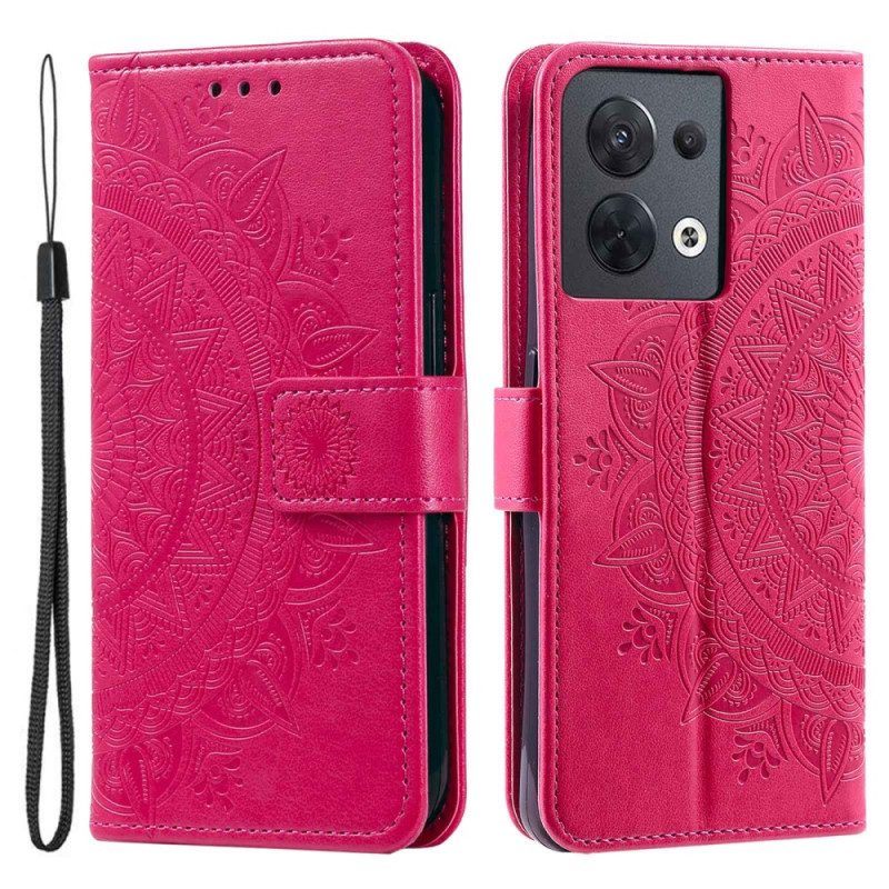 Leren Hoesje voor Oppo Reno 8 Met Ketting Strappy Zon Mandala