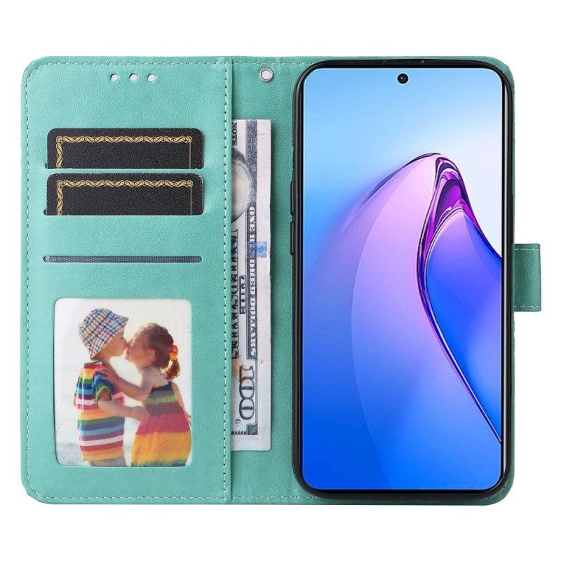 Leren Hoesje voor Oppo Reno 8 Pro Met Ketting Strakke Zonnebloem