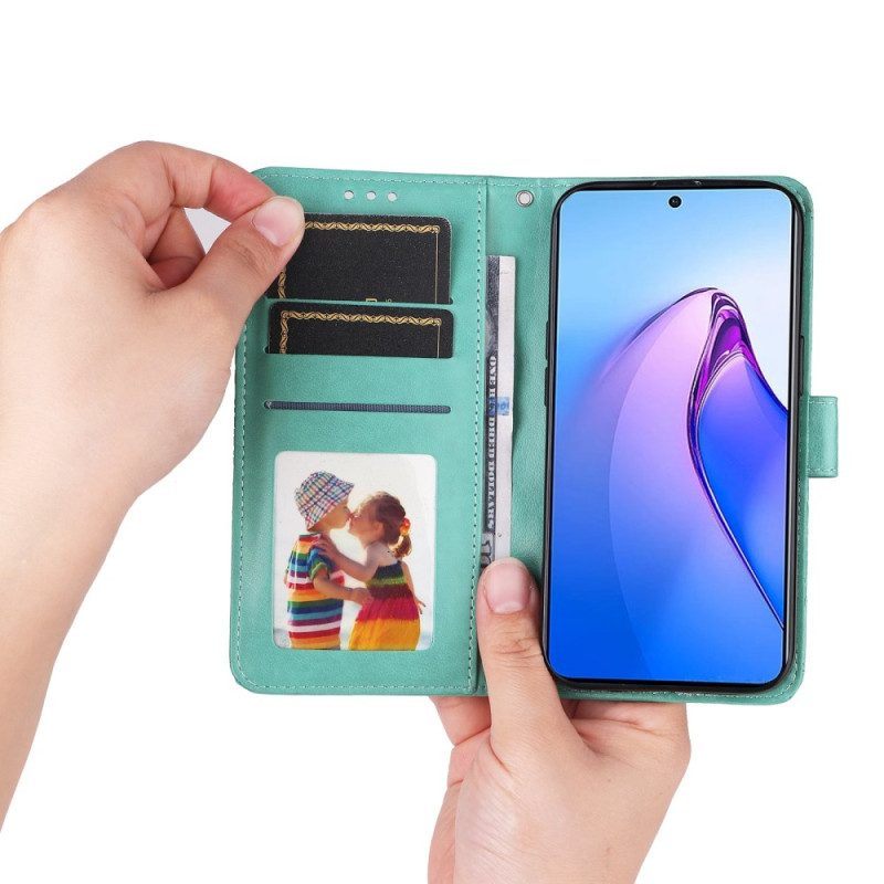 Leren Hoesje voor Oppo Reno 8 Pro Met Ketting Strakke Zonnebloem